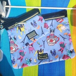 ✨️Betsey Johnson Blue French Bulldog Teacup Cosmetic Pouch Duo